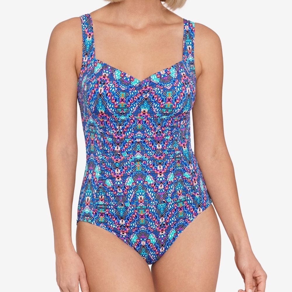 Swim Solutions Women S Tummy-Control Shirred One-Piece Swimsuit Size 18